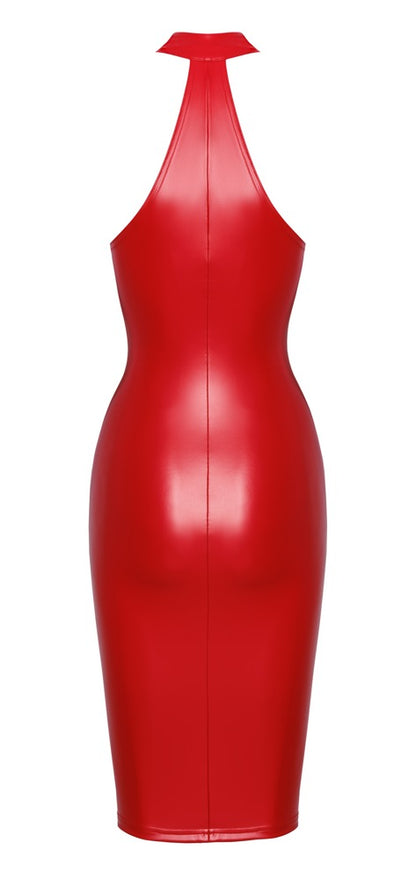 NOIR Wetlook-Kleid in Rot mit Stehkragen