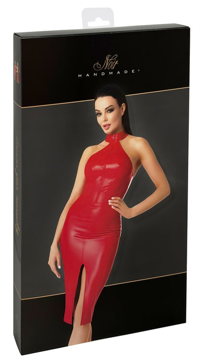 NOIR Wetlook-Kleid in Rot mit Stehkragen