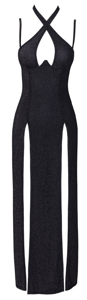 Cottelli Langes Kleid mit Silberglitzer