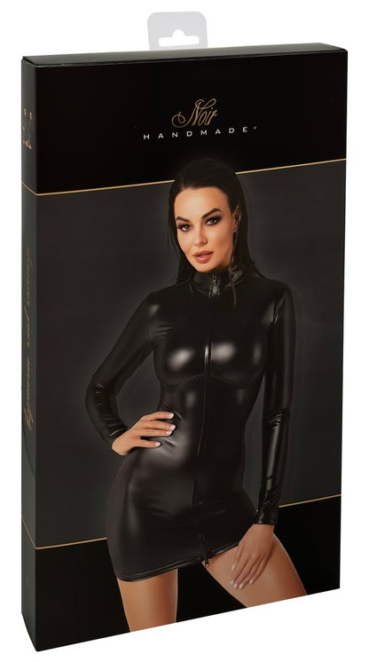 NOIR Wetlook-Langarmkleid mit 3-Wege-Zip