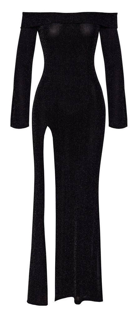 NOIR langes Glitzer-Kleid mit Carmen-Ausschnitt