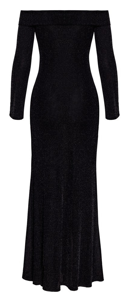 NOIR langes Glitzer-Kleid mit Carmen-Ausschnitt