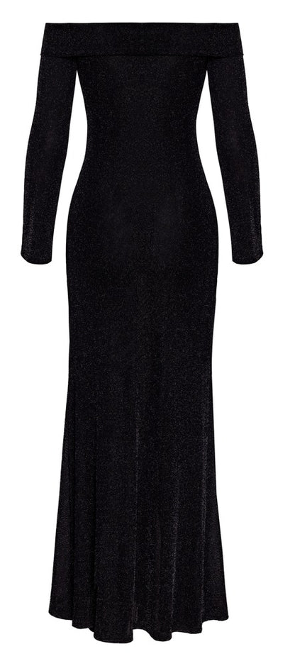 NOIR langes Glitzer-Kleid mit Carmen-Ausschnitt