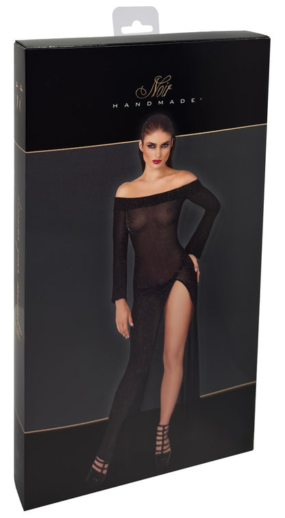 NOIR langes Glitzer-Kleid mit Carmen-Ausschnitt