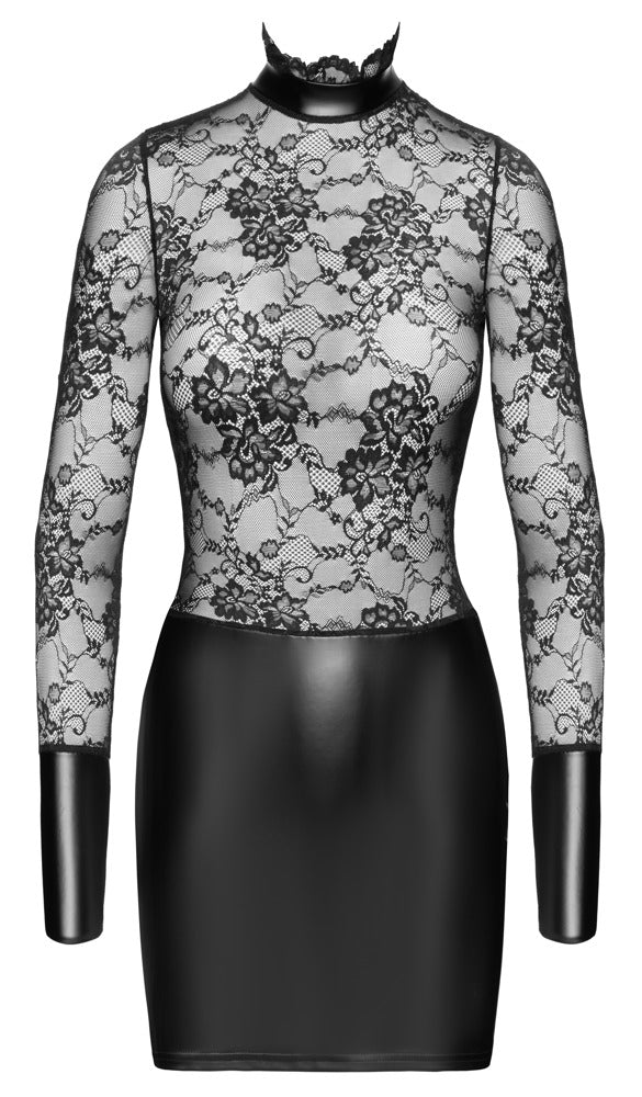 NOIR Wetlook-Minikleid mit Blütenspitze