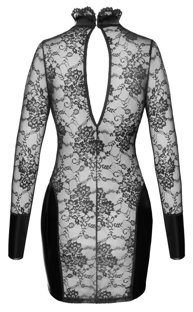 NOIR Wetlook-Minikleid mit Blütenspitze