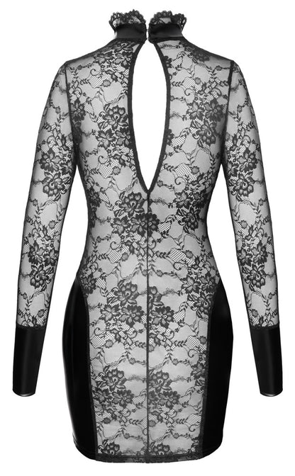 NOIR Wetlook-Minikleid mit Blütenspitze