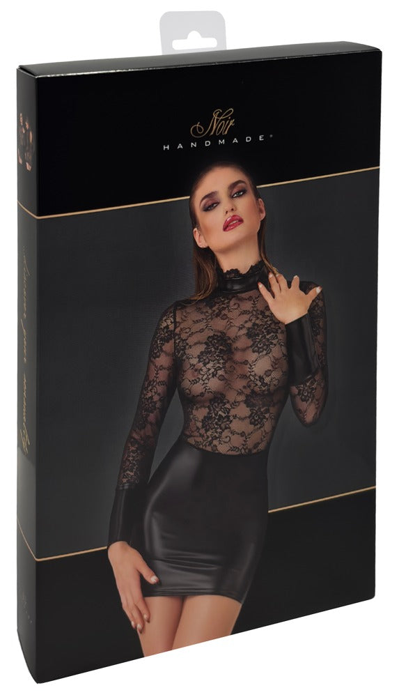 NOIR Wetlook-Minikleid mit Blütenspitze