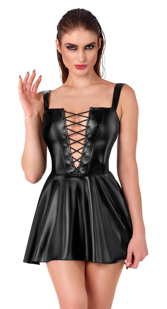 NOIR Wetlook-Trägerkleid mit Schnürung