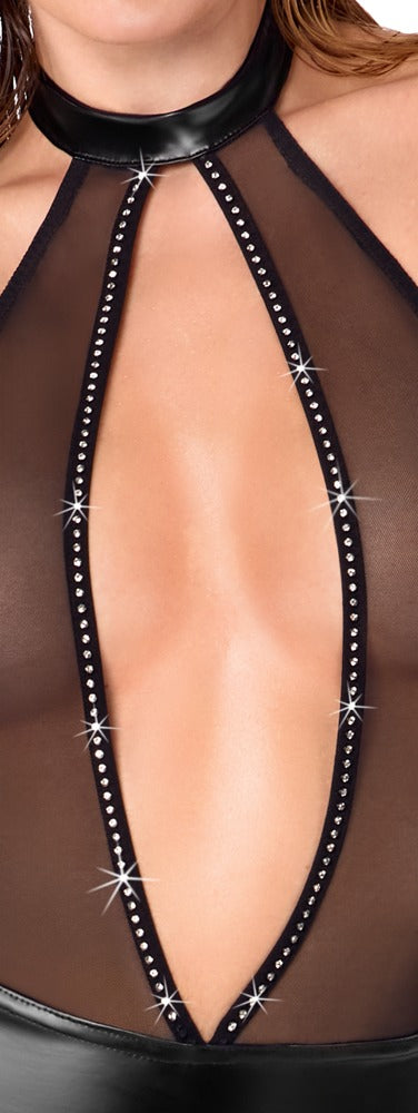 NOIR Wetlook-Minikleid mit Powernet-Top