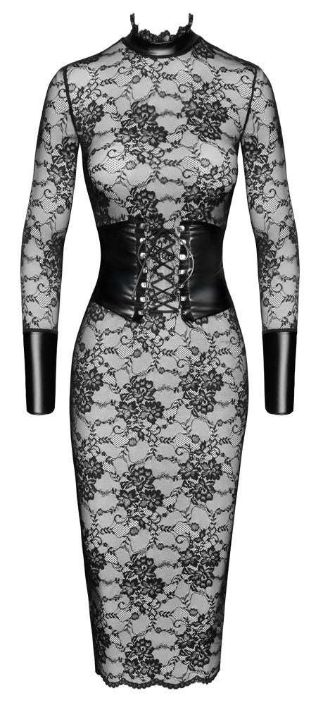 NOIR Spitzen-Midikleid mit Taillencorsage