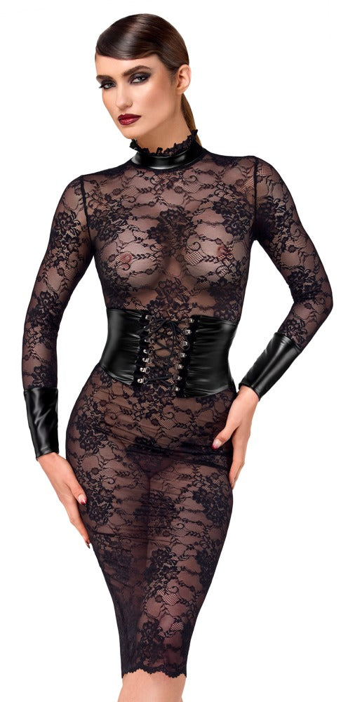 NOIR Spitzen-Midikleid mit Taillencorsage