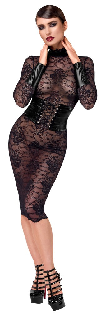 NOIR Spitzen-Midikleid mit Taillencorsage
