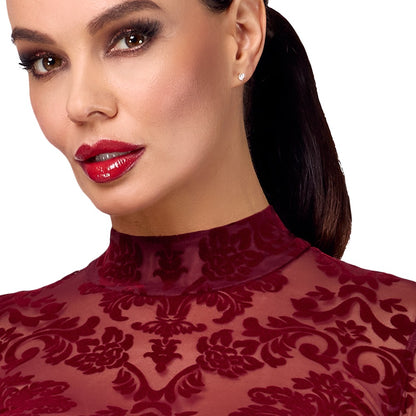 NOIR langes Kleid in Burgund mit Flockprint
