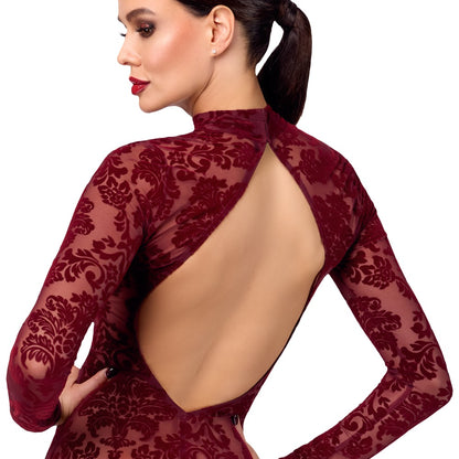 NOIR langes Kleid in Burgund mit Flockprint