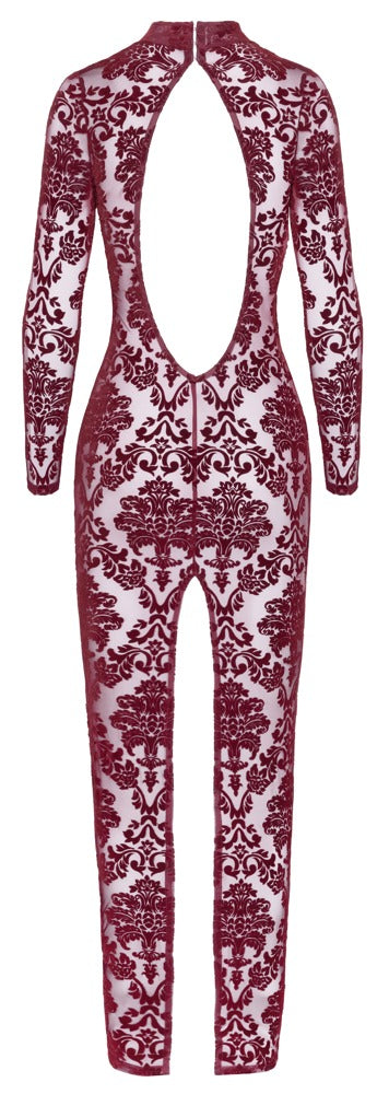 NOIR langes Kleid in Burgund mit Flockprint