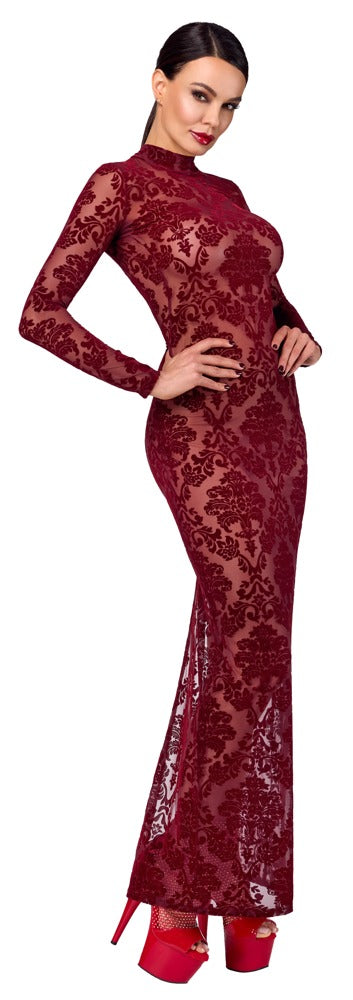 NOIR langes Kleid in Burgund mit Flockprint