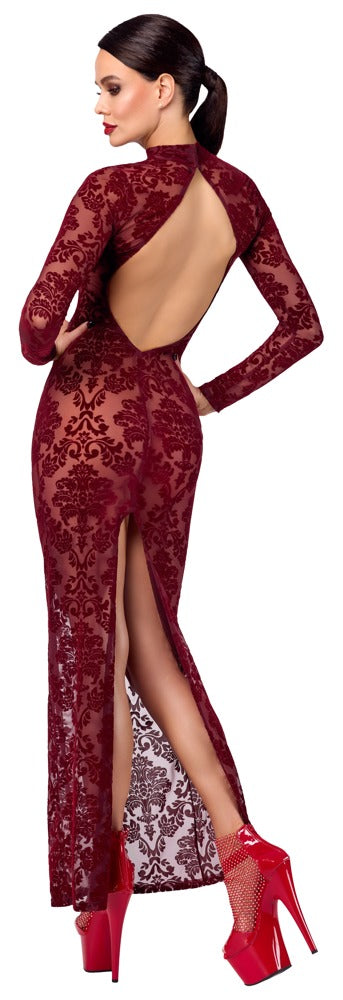 NOIR langes Kleid in Burgund mit Flockprint