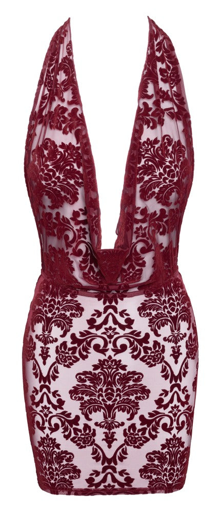 NOIR Neckholder-Minikleid in Burgund