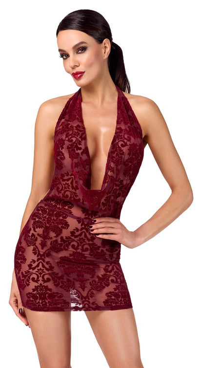 NOIR Neckholder-Minikleid in Burgund