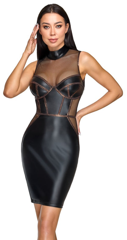 Cottelli Kleid im Mattlook-Netz-Mix mit Corsagen-Style