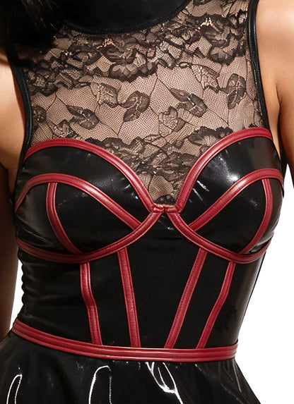 Cottelli PARTY Minikleid Wetlook & Spitze, schwarz/rot