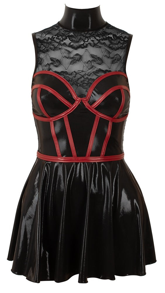Cottelli PARTY Minikleid Wetlook & Spitze, schwarz/rot