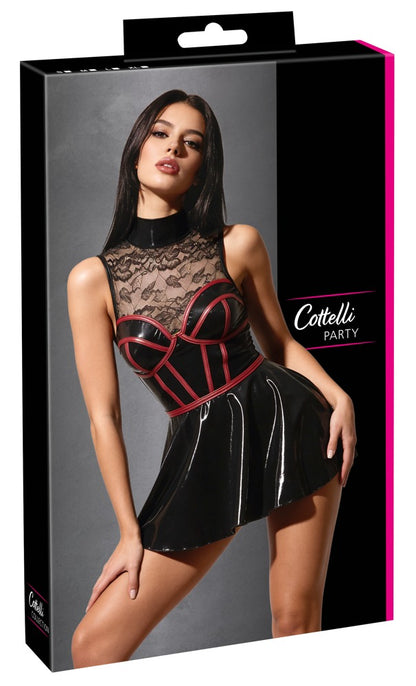 Cottelli PARTY Minikleid Wetlook & Spitze, schwarz/rot