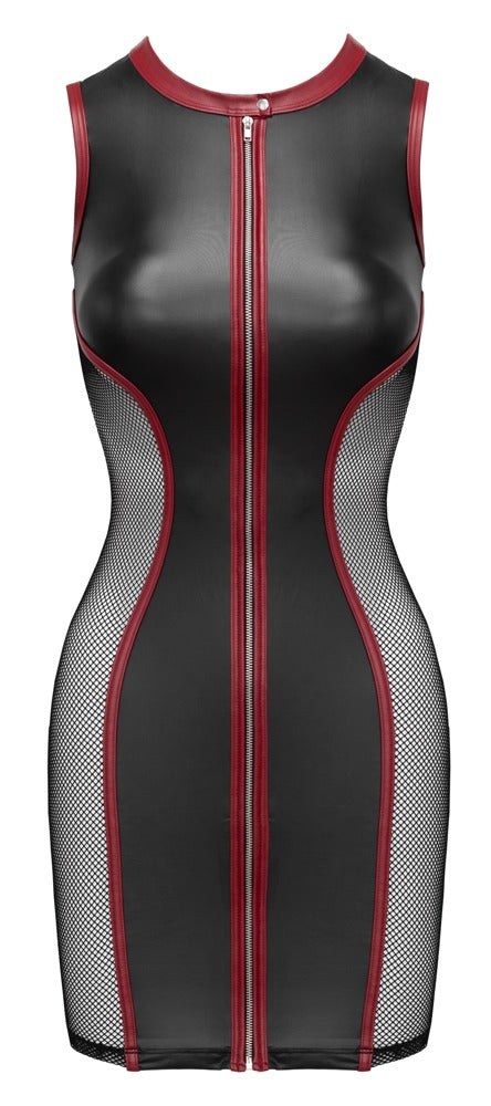 Cottelli PARTY Minikleid Mattlook mit Netz & Front-Zip, schwarz