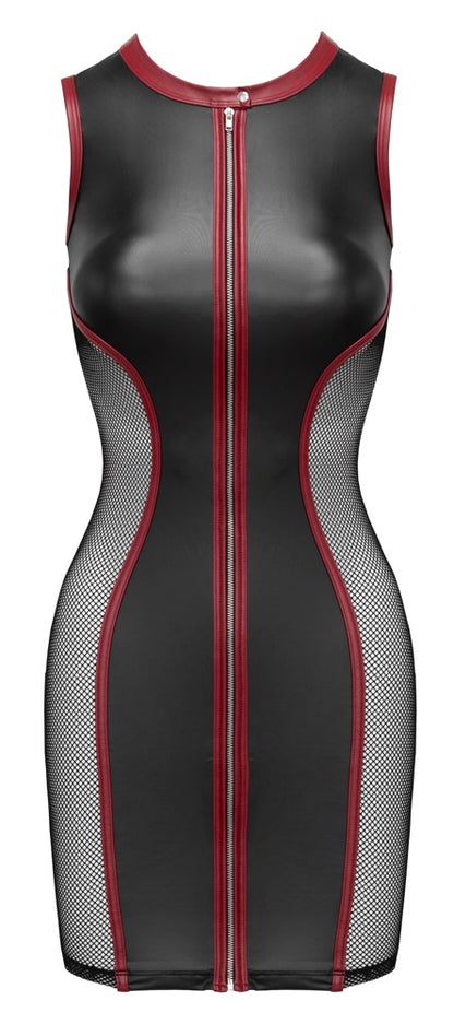 Cottelli PARTY Minikleid Mattlook mit Netz & Front-Zip, schwarz