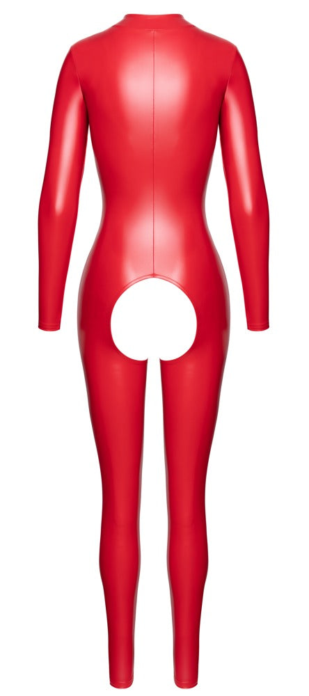 NOIR Wetlook-Overall ouvert in Rot