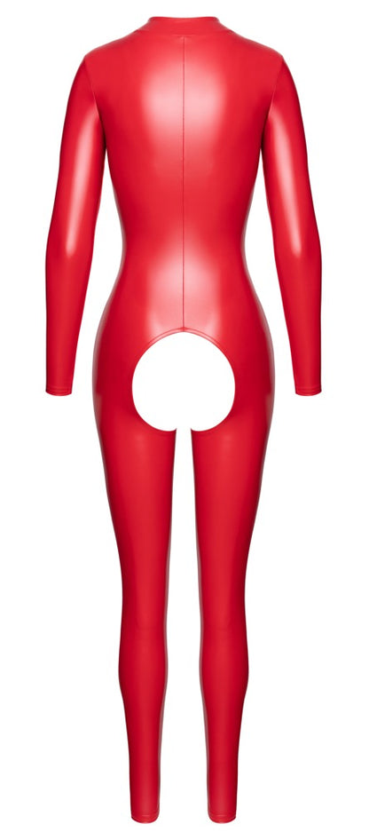 NOIR Wetlook-Overall ouvert in Rot