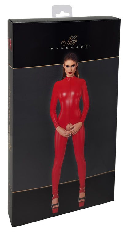 NOIR Wetlook-Overall ouvert in Rot