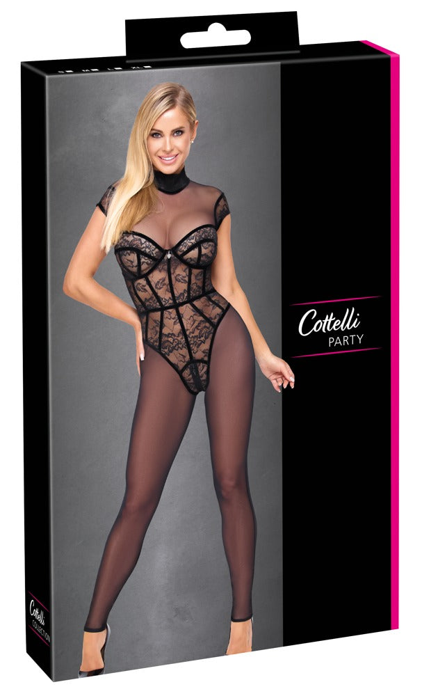 Cottelli PARTY Transparent-Overall in Spitzen-Optik, schwarz