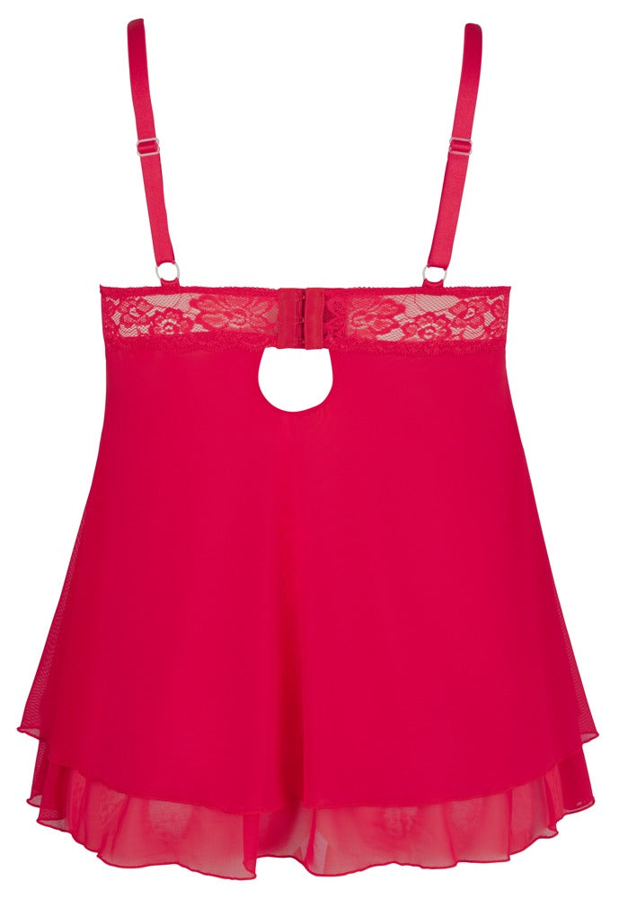 Cottelli Babydoll aus Spitze mit geschlitzten Cups, Rot