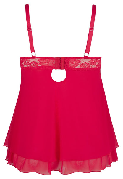 Cottelli Babydoll aus Spitze mit geschlitzten Cups, Rot