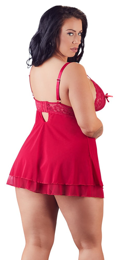 Cottelli Babydoll aus Spitze mit geschlitzten Cups, Rot