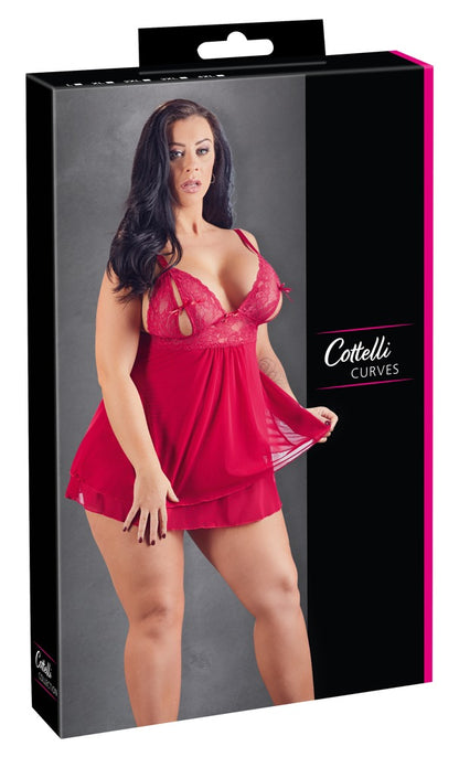 Cottelli Babydoll aus Spitze mit geschlitzten Cups, Rot