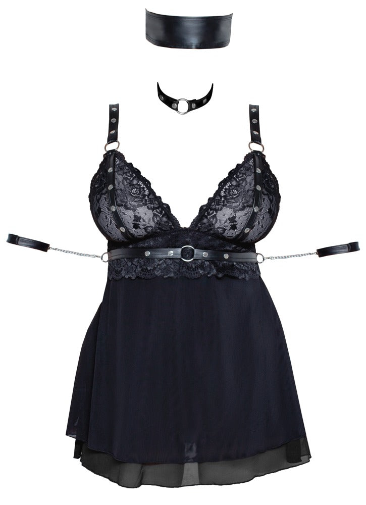 Cottelli Bondage-Babydoll-Set mit Halsband und Bondage-Schal