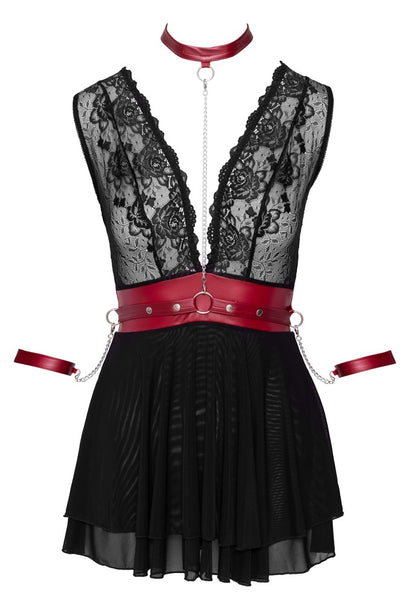 Cottelli Bondage-Babydoll aus Spitze und Powernet mit Halsband