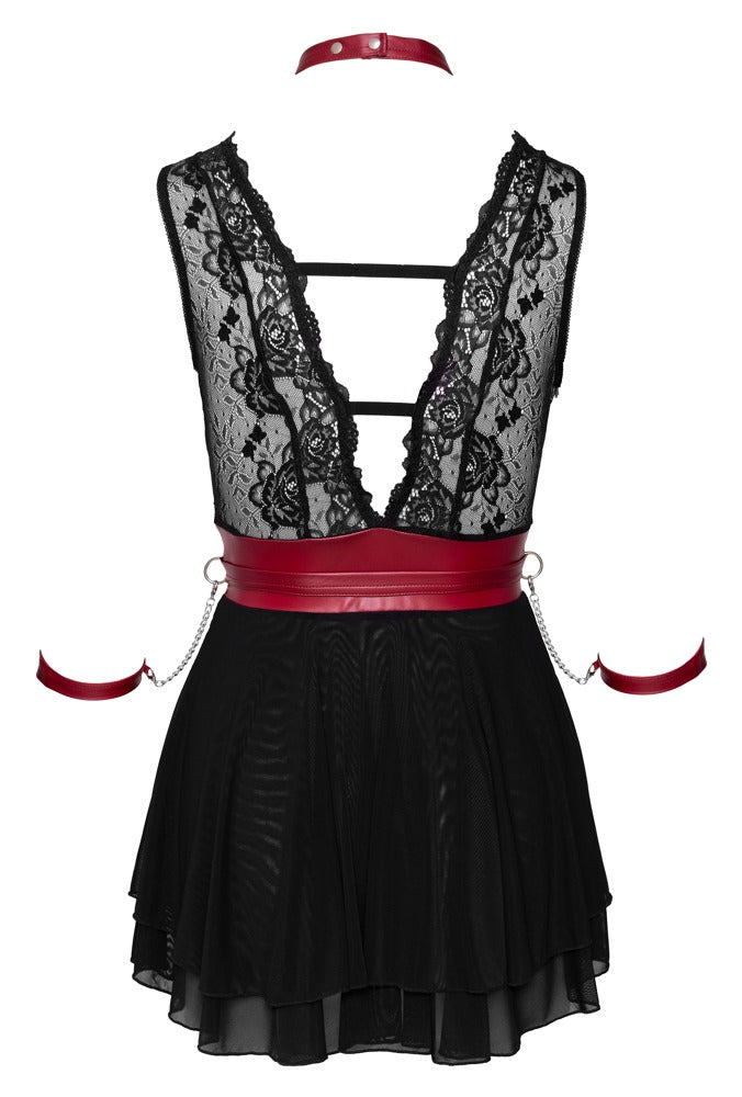 Cottelli Bondage-Babydoll aus Spitze und Powernet mit Halsband