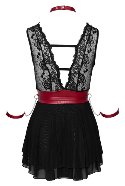 Cottelli Bondage-Babydoll aus Spitze und Powernet mit Halsband