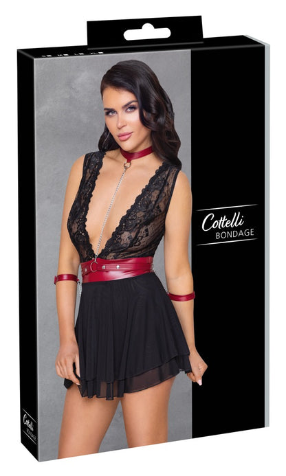 Cottelli Bondage-Babydoll aus Spitze und Powernet mit Halsband
