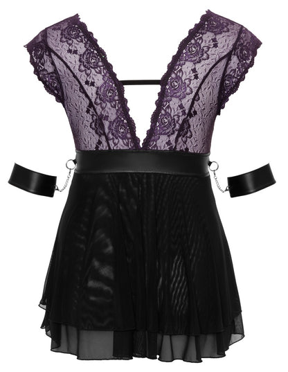Cottelli Bondage-Babydoll-Set aus Blütenspitze mit Halsband