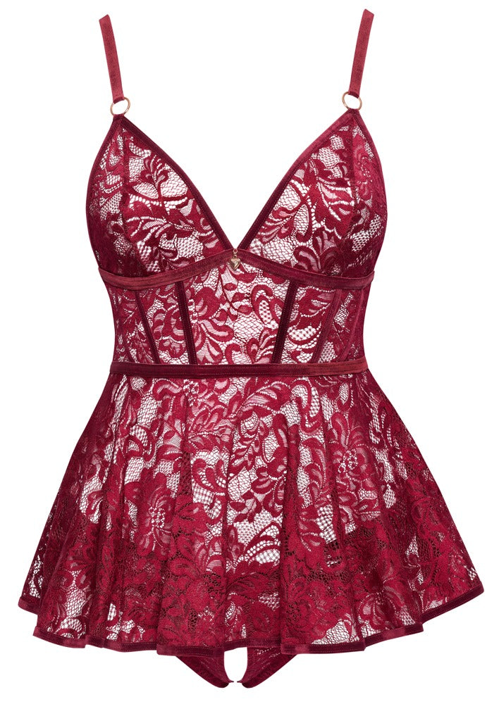 Cottelli Babydoll und Slip aus Spitze mit Herz-Anhängern, Rot