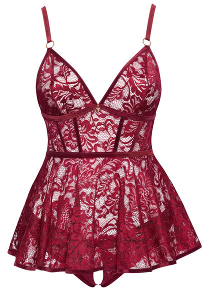 Cottelli Babydoll und Slip aus Spitze mit Herz-Anhängern, Rot
