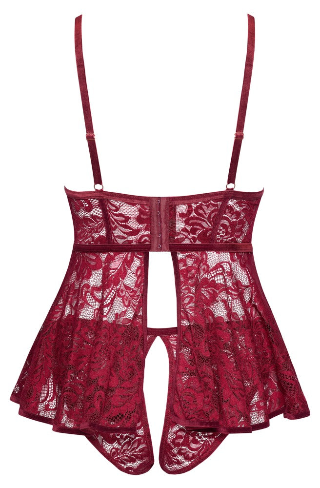 Cottelli Babydoll und Slip aus Spitze mit Herz-Anhängern, Rot