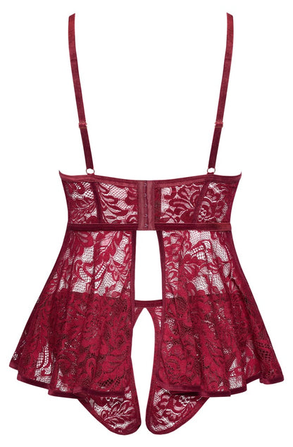 Cottelli Babydoll und Slip aus Spitze mit Herz-Anhängern, Rot
