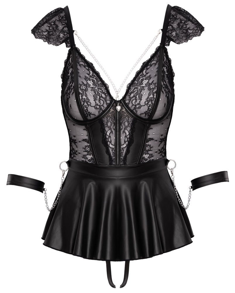 Cottelli 3-teiliges Bondage-Babydoll-Set mit Soft-Handfesseln