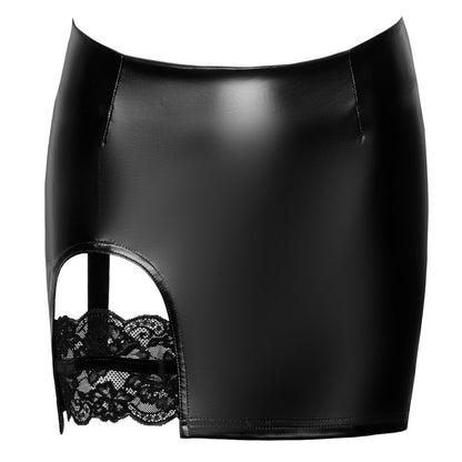 NOIR Wetlook-Minirock mit Straps